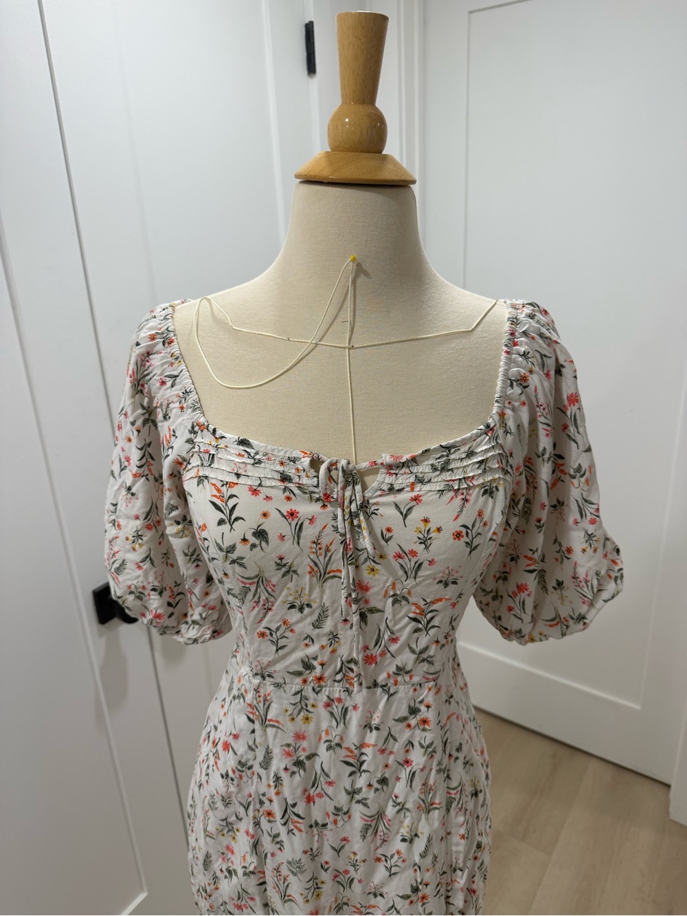 Old Navy Ivory Floral Smocked Midi Dress with Pink & Yellow Flowers